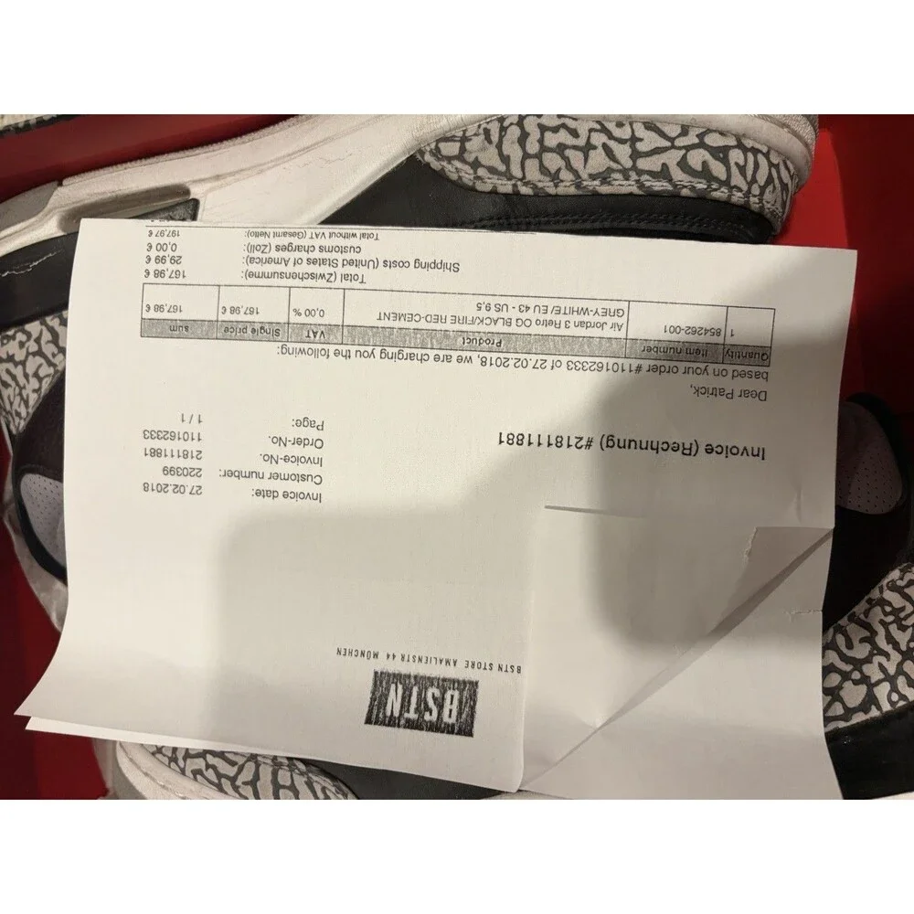 2018 Grail Nike Air Jordan 3 Retro OG Black Cement Leather w/ Box & Receipts 9.5